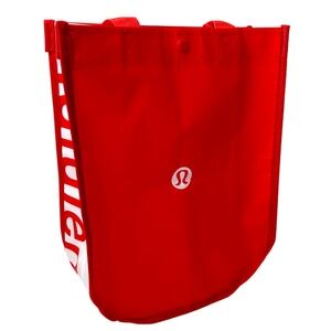 Lululemon Small Tote Bag Red and White Red Handles Snap Closure Classic Logo